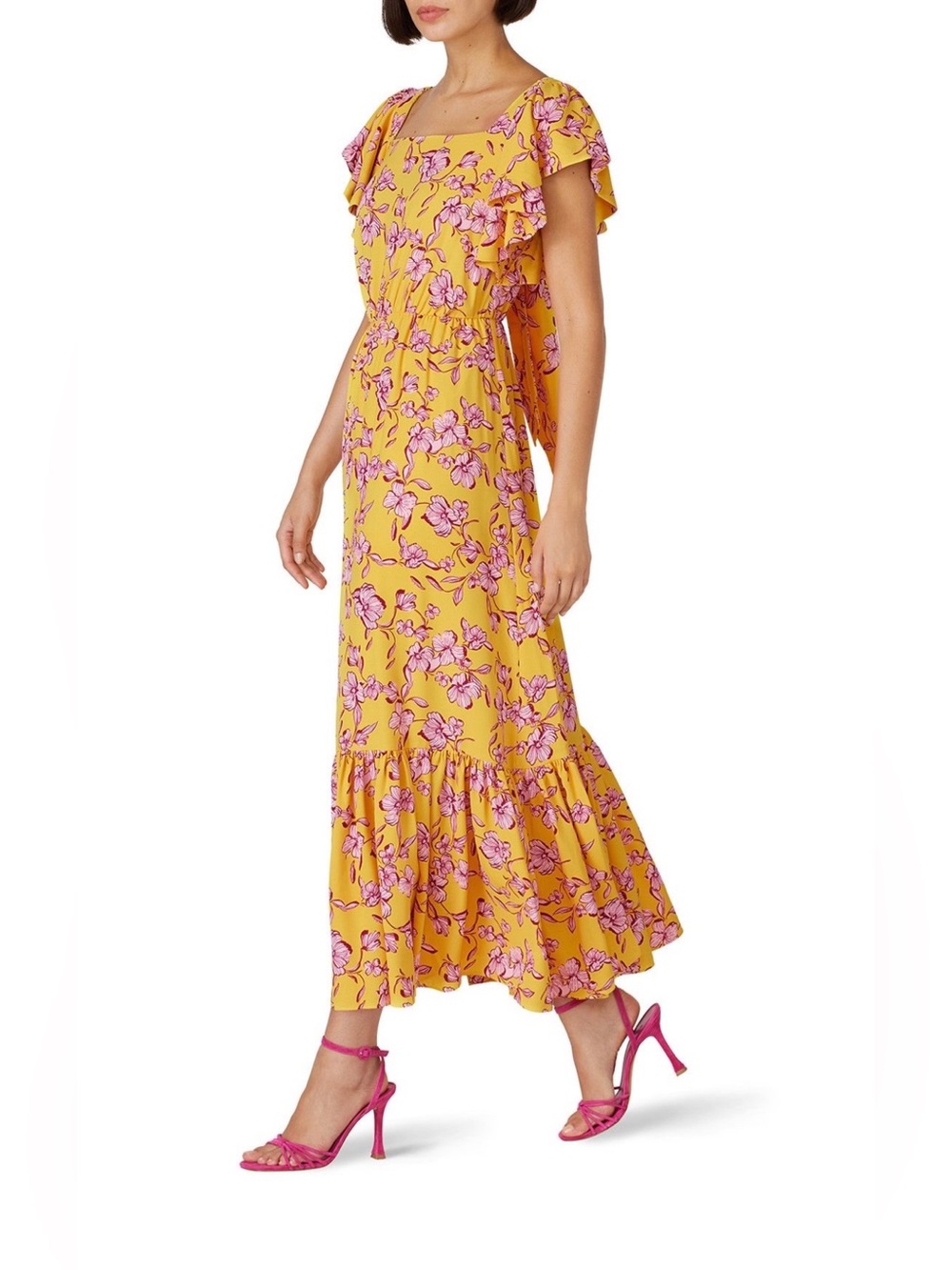 SACHIN & BABI Yellow Flutter Sleeve Floral Maxi Dress - Picture 4 of 9